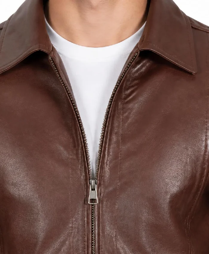 Men Cafe Racer Simple Leather Brown Jacket