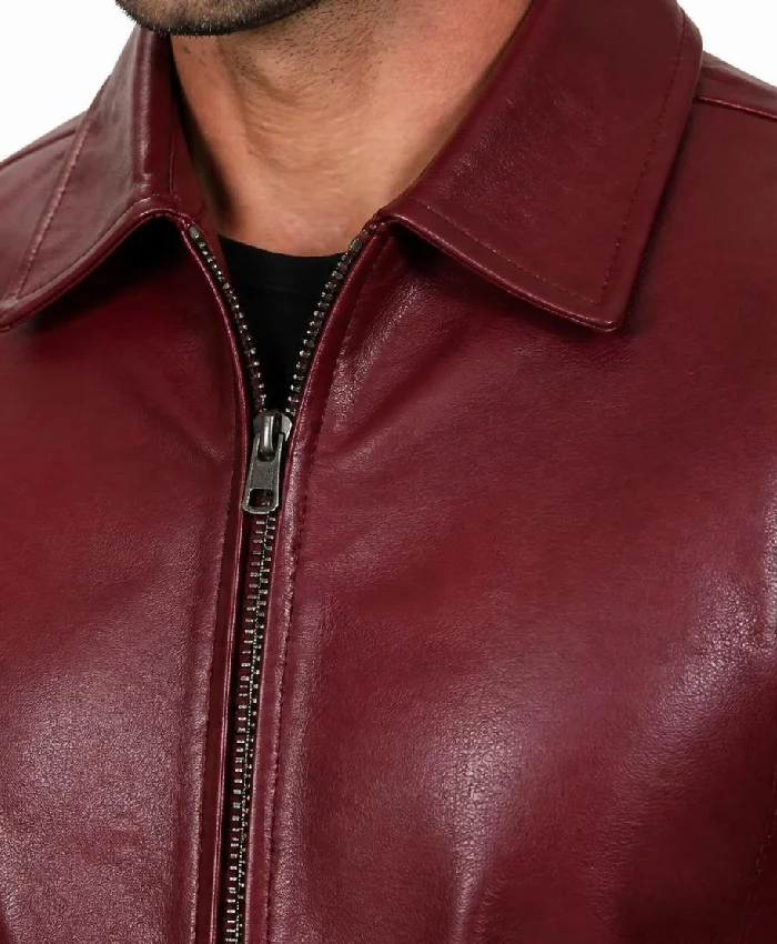 Men Cafe Racer Simple Leather Maroon Jacket