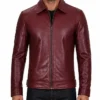 Men Cafe Racer Simple Maroon Leather Jacket