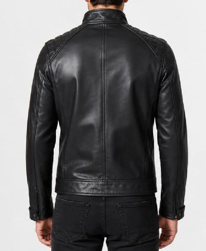 Men Fashion Quilted Black Biker Leather Jacket