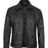 Men Simple Cafe Racer Black Leather Jacket