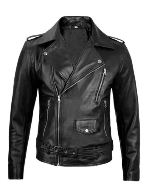 Mens Black Asymmetrical Biker Leather Jacket