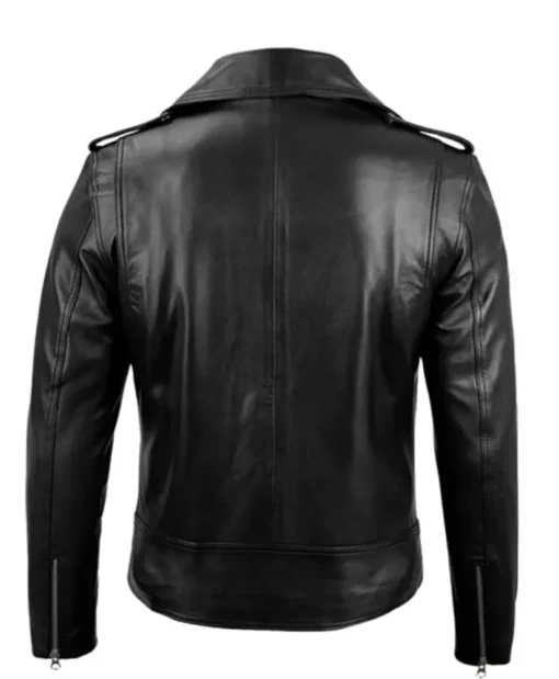 Mens Black Asymmetrical Leather Biker Jacket