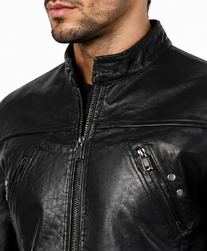 Mens Black Vintage Biker Leather Jacket