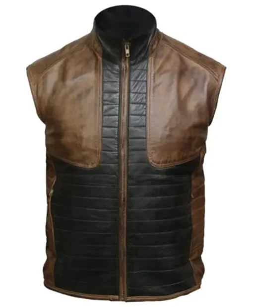 Men's Brown And Black Leather Vest