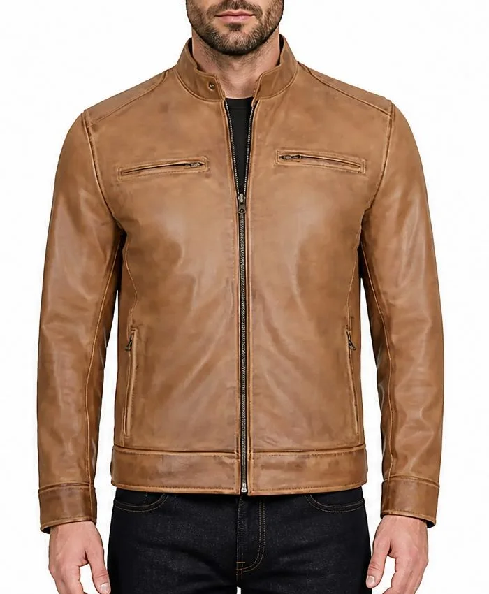 Men’s Brown Cafe Racer Leather Biker Jacket
