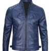 Men’s Cafe Racer Blue Quilted Leather Jacket