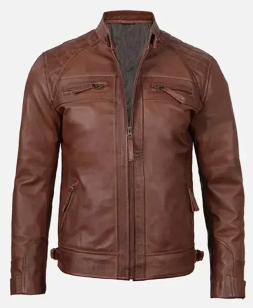 Men’s Cafe Racer Brown Quilted Leather Jacket