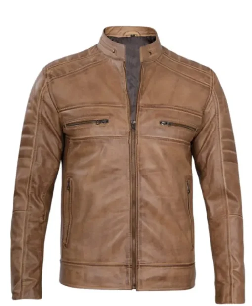 Men’s Cafe Racer Camel Brown Leather Jacket