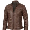 Men’s Cafe Racer Dark Brown Quilted Leather Jacket