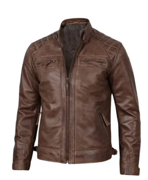 Men’s Cafe Racer Dark Brown Quilted Leather Jacket