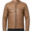 Mens Cafe Racer Leather Camel Brown Jacket