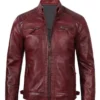 Men’s Cafe Racer Maroon Quilted Leather Jacket
