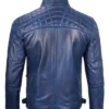 Men’s Cafe Racer Quilted Blue Leather Jacket