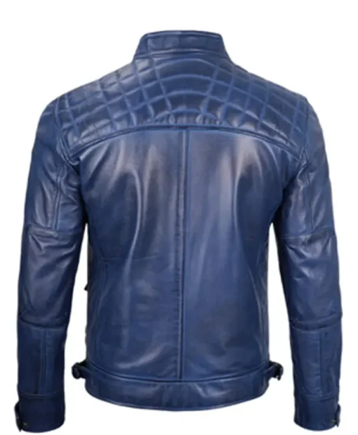 Men’s Cafe Racer Quilted Blue Leather Jacket