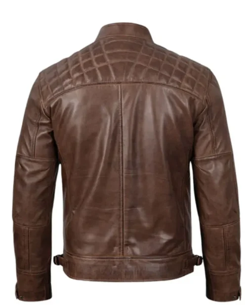 Men’s Cafe Racer Quilted Dark Brown Leather Jacket