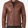 Mens Cafe Racer Quilted Leather Brown Jacket