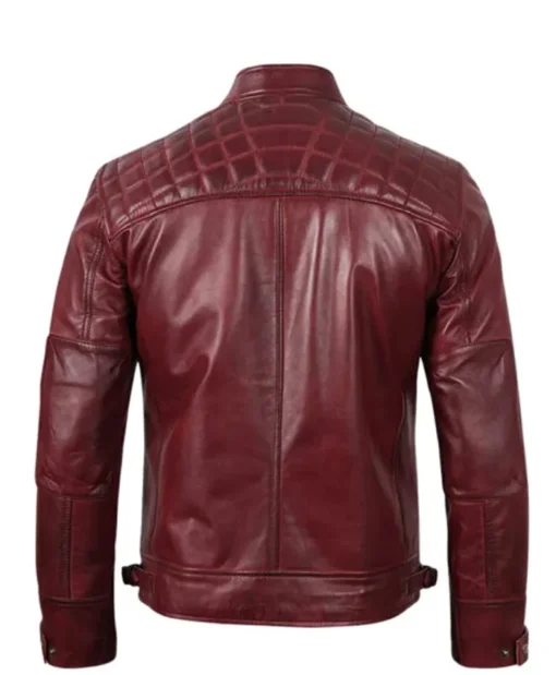 Men’s Cafe Racer Quilted Maroon Leather Jacket