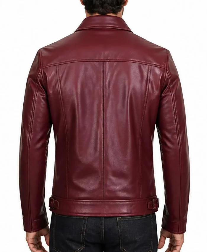 Mens Cafe Racer Simple Maroon Leather Jacket