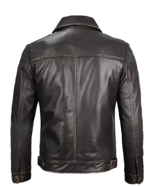 Men's Classic Brown Shirt Collar Leather Jacket