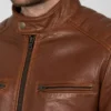 Mens Cognac Racer With Stripes Brown Leather Jacket