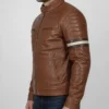 Mens Cognac Racer With Stripes Brown Leather Jacket