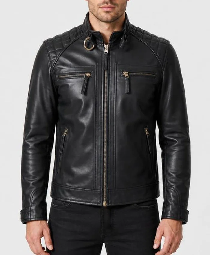 Mens Fashion Quilted Black Biker Leather Jacket