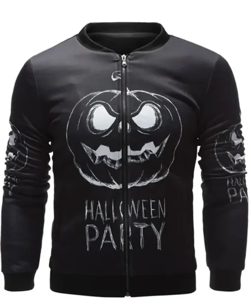 Men's Halloween Black Cotton Bomber Jacket