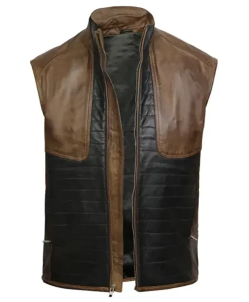 Men's Leather Brown And Black Vest