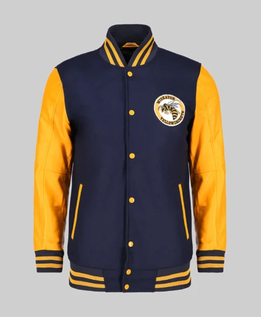 Mens Navy Blue And Yellow Varsity Jacket
