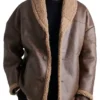 Men's Oversized Brown Leather Shearling Jacket