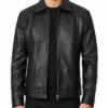 Mens Simple Cafe Racer Black Leather Jacket