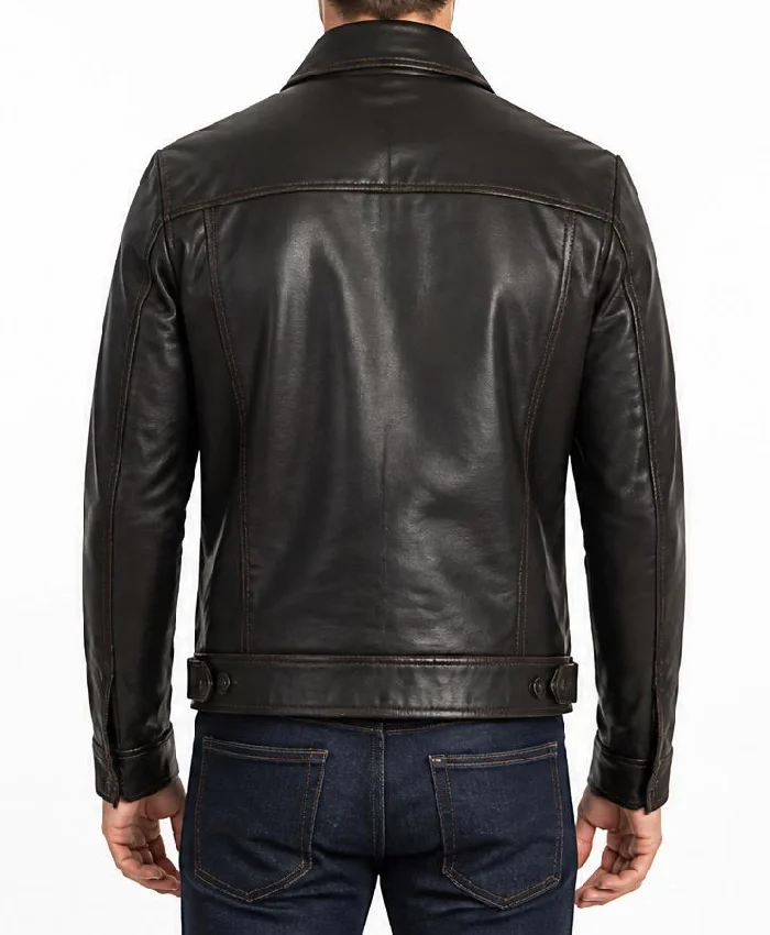 Mens Simple Cafe Racer Dark Brown Leather Jacket