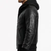Mens Stylish Black Hooded Bomber Leather Jacket