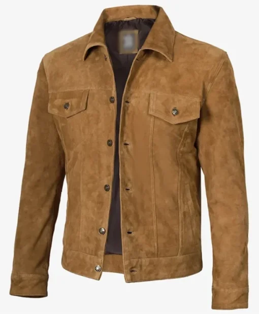 Mens Trucker Light Brown Suede Jacket