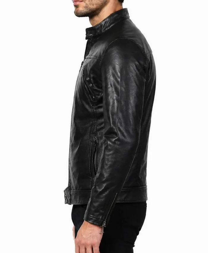 Mens Vintage Biker Leather Black Jacket