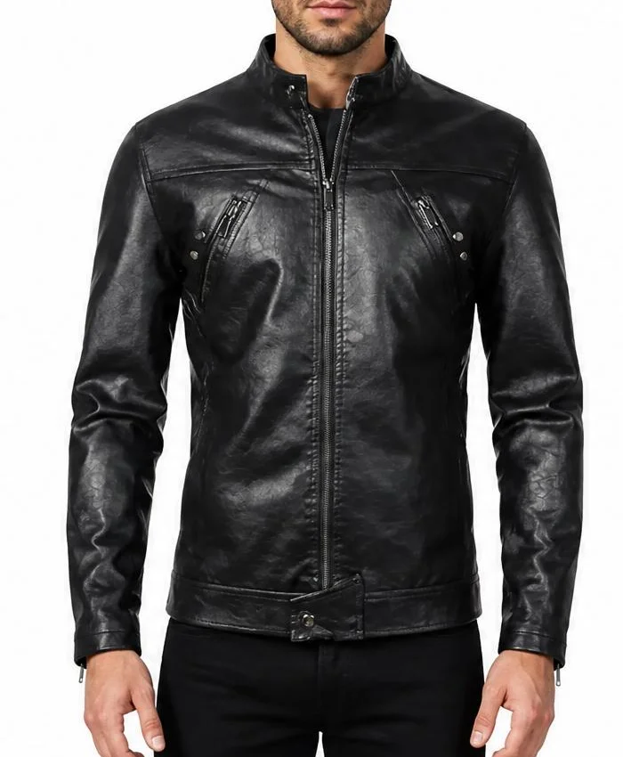 Mens Vintage Black Biker Leather Jacket