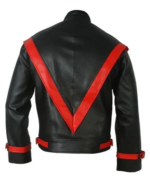Michael Jackson Red Stripe Black Leather Jacket