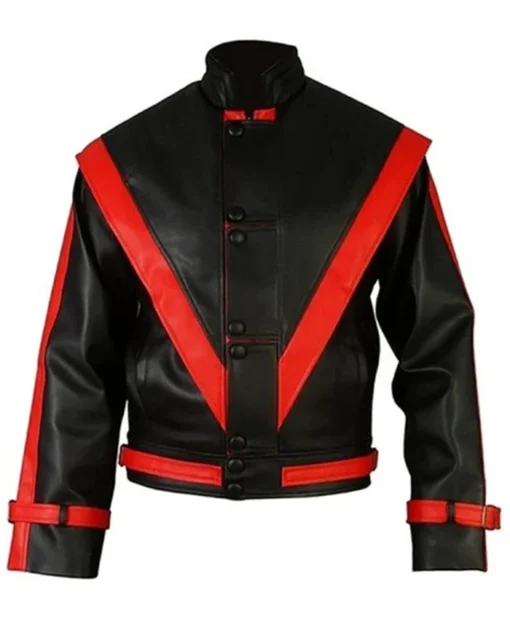 Michael Jackson Thriller Red Stripe Black Leather Jacket