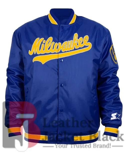 Milwaukee Brewers Satin Bomber Royal Jacket