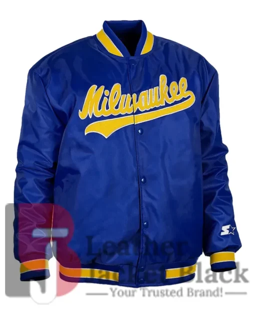 Milwaukee Brewers Satin Royal Bomber Jacket