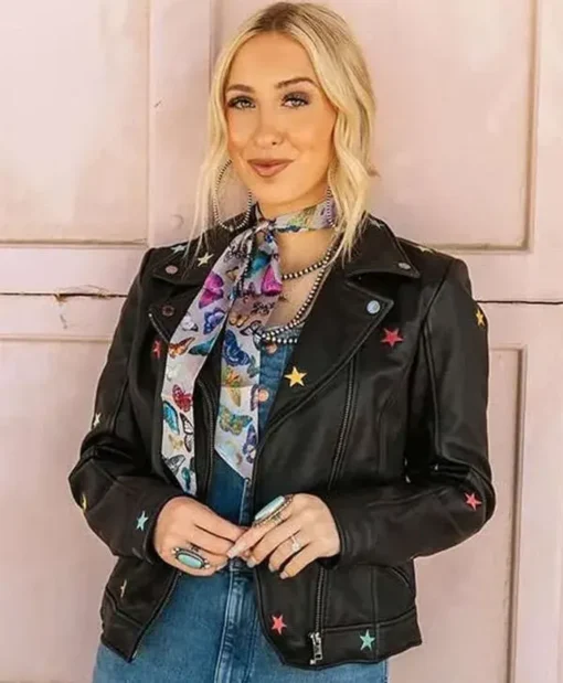 Morgan Nicole Zipperlen Star Black Leather Jacket