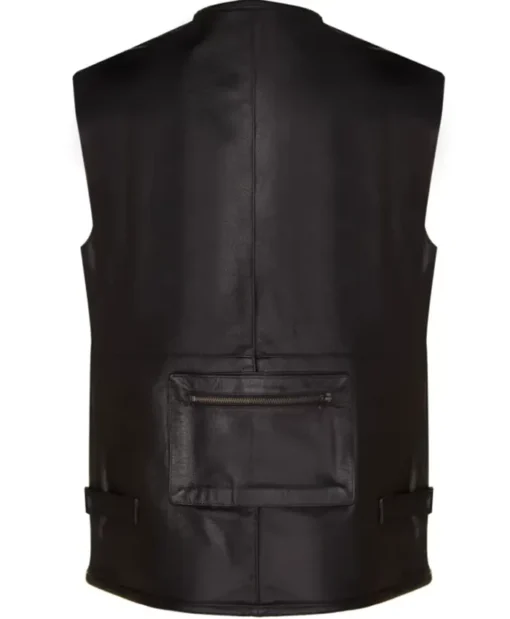 Multi-Pocket Biker Black Leather Vest