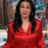 NBC News Daily 2025 Morgan Radford Red Silk Shirt