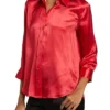 NBC News Daily 2025 Morgan Radford Silk Red Shirt