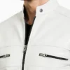 OFF-White Cafe Racer Leather Jacket For Men