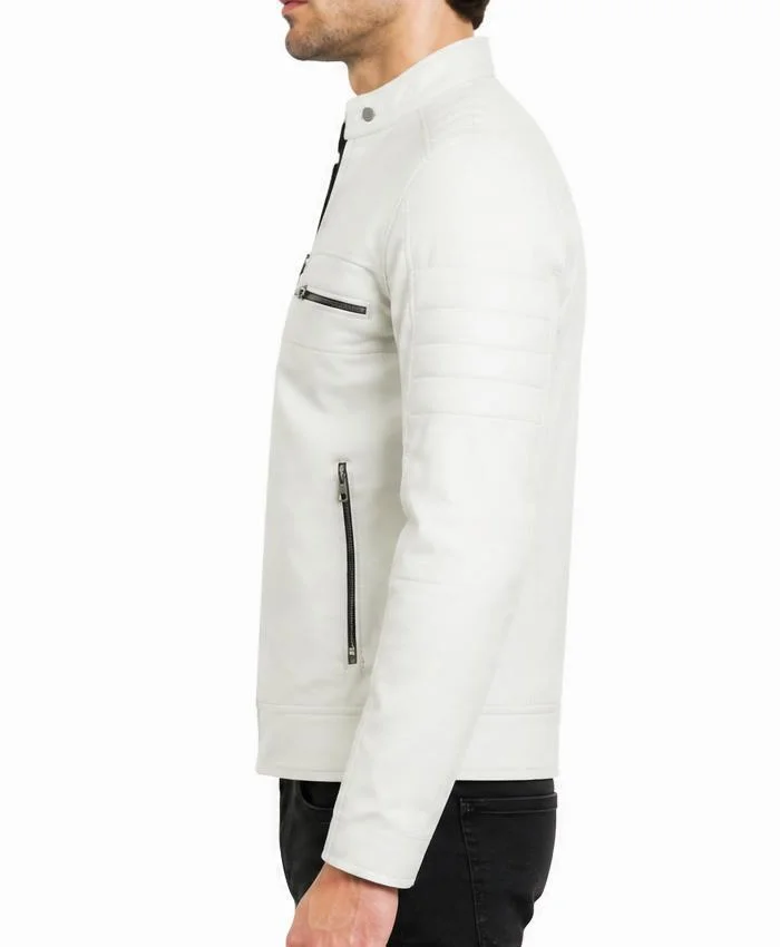 OFF-White Cafe Racer Leather Jacket For Mens