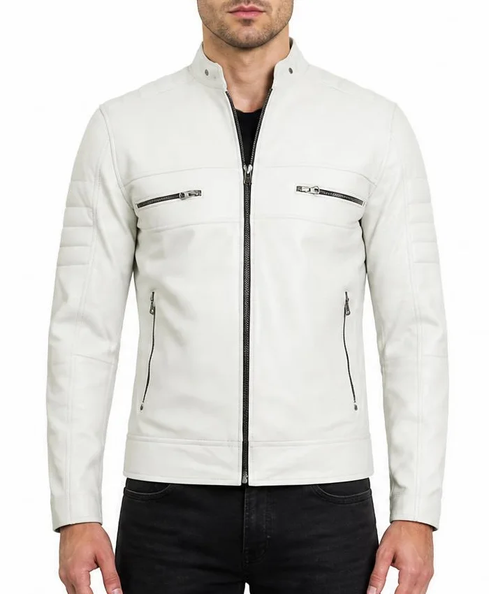 OFF-White Cafe Racer Leather Jacket Mens