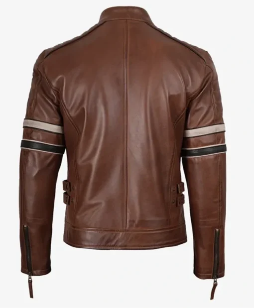Order Cognac Racer With Stripes Brown Leather Unisex Jacket