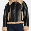 Plus Bonded Black Shearling Leather Jacket For Womens